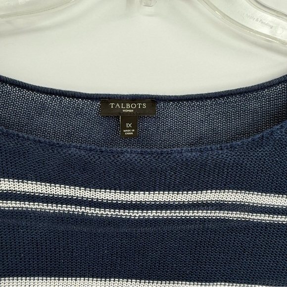 Talbots Women’s Sweater Linen Size 1X Blue Stripe Pullover Long Sleeve Tunic - Picture 7 of 11